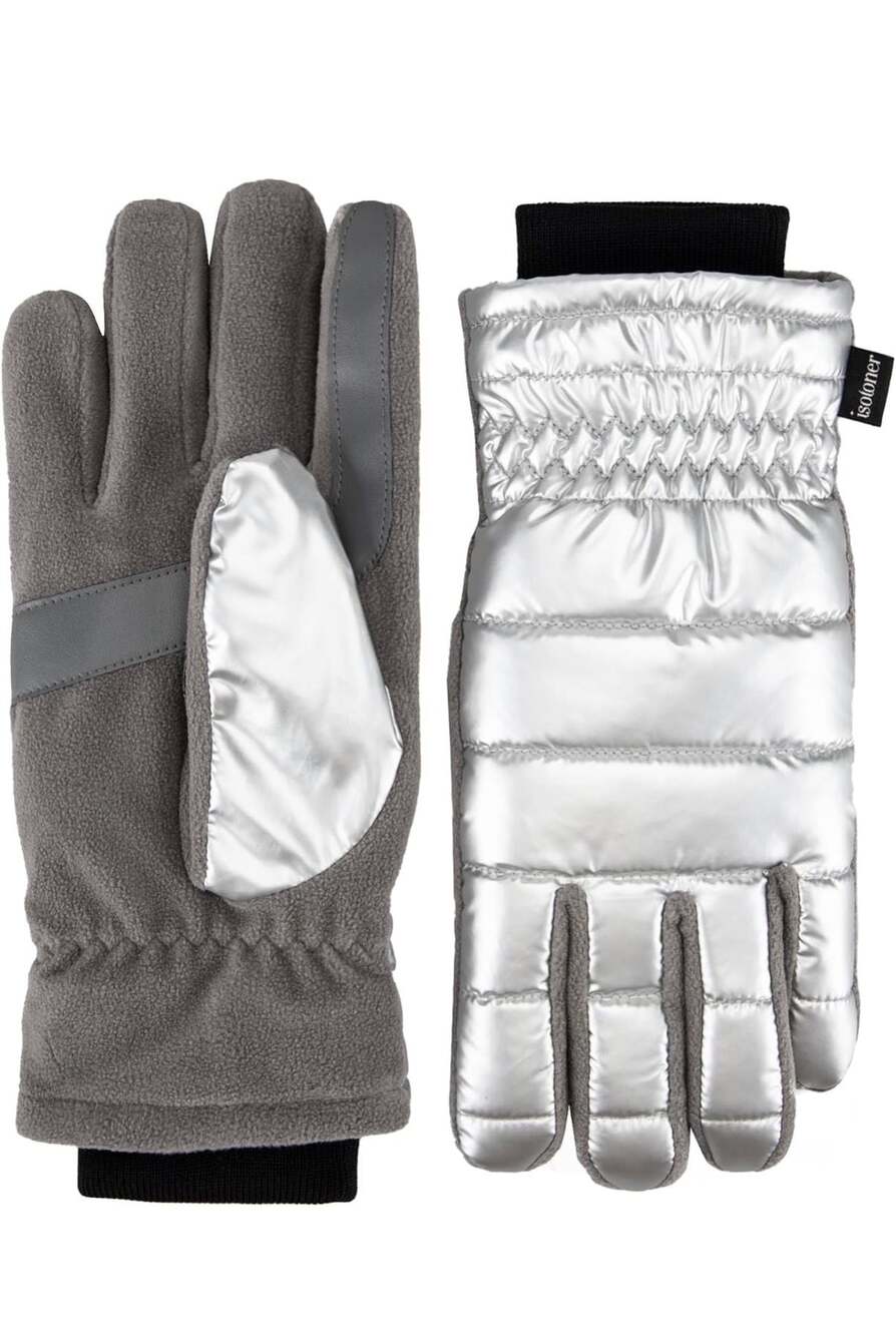 Isotoner Women's SleekHeat Metallic Puffer and Fleece SmartTouch Gloves